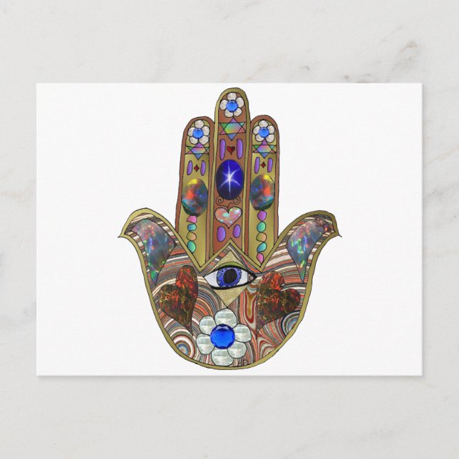 Carte Postale Impression d'art opale de cœurs de Hamsa Judaica F (Devant)