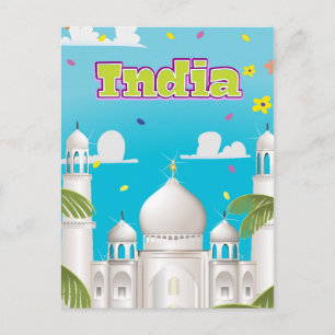 Carte Postale Impression de voyage en Inde dessin animé.