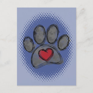 Carte Postale Impression demi-ton Amoureux des chiens Dessin Aqu