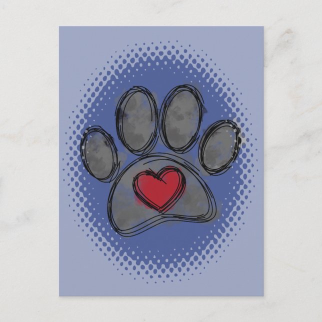 Carte Postale Impression demi-ton Amoureux des chiens Dessin Aqu (Devant)