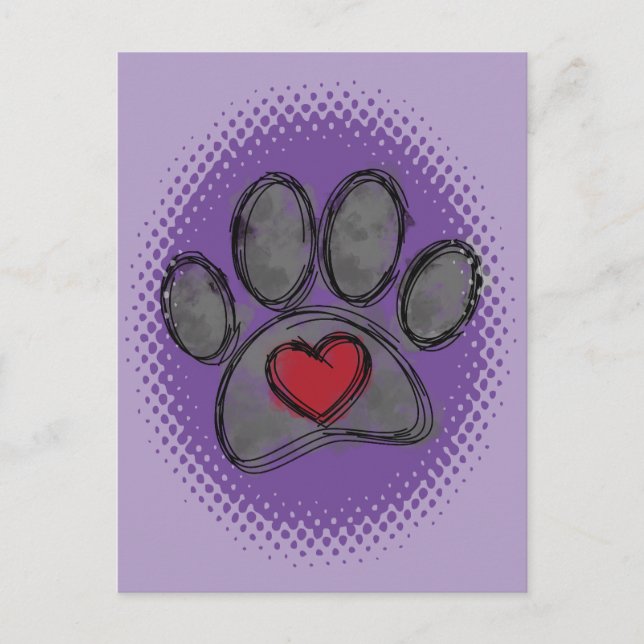 Carte Postale Impression demi-ton Amoureux des chiens Dessin Aqu (Devant)