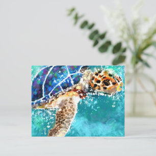 Carte Postale Impressionniste Tortue de mer Tropical Nautique Tu