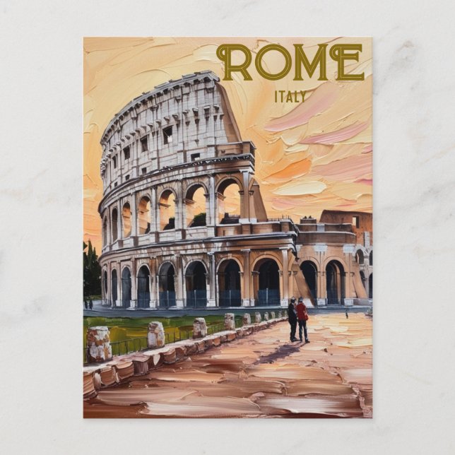 Carte Postale Imprimable Rome Italie Colisée Voyage Art Vintage (Devant)
