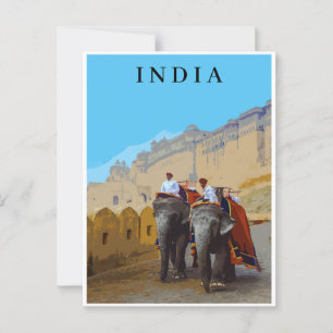 Carte Postale Inde Style Retro Elephants Voyage