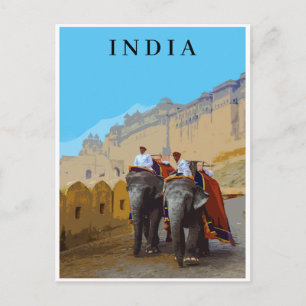 Carte Postale Inde Style Retro Elephants Voyage