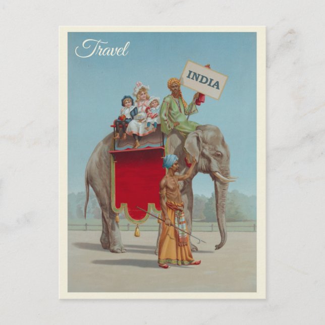 Carte Postale Inde Vintage Elephant Travel (Devant)