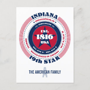 Carte Postale Indiana, Indianapolis, IN, Patriotique, Monogramme