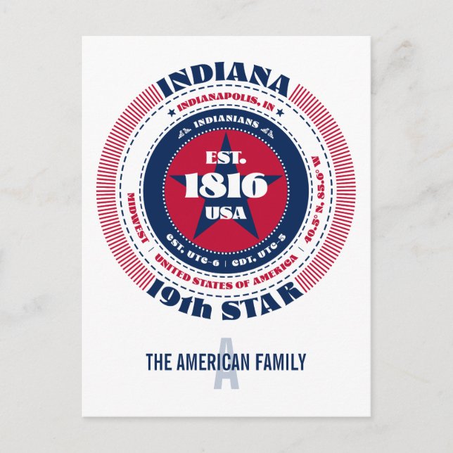 Carte Postale Indiana, Indianapolis, IN, Patriotique, Monogramme (Devant)