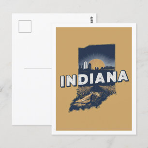 Carte Postale Indiana Retro Travel Design Iconic États-Unis
