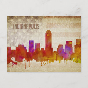 Carte Postale Indianapolis, IN   Aquarelle Ville Skyline