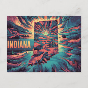 Carte Postale Indiana's Vibrant Wonders Conceptuel State Map Art