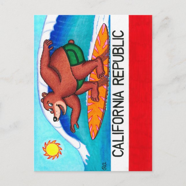 Carte Postale Indicateur California Surfing Bear (Devant)