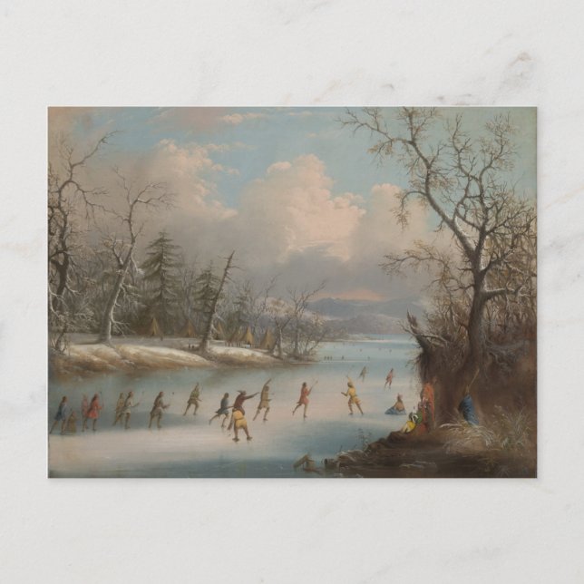 Carte Postale Indiens jouant de la crosse sur la glace (Devant)