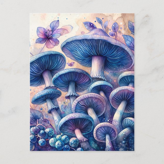 Carte Postale Indigo Milk Casquette Mushroom Aquarelle Art (Devant)