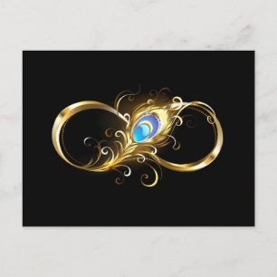 Carte Postale Infinité avec plume de paon doré