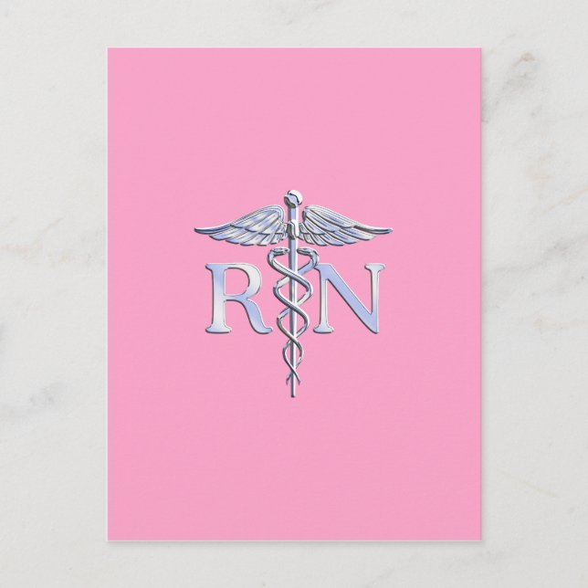 Carte Postale Infirmière autorisée RN Caduceus sur le rose clair (Devant)