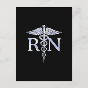 Carte Postale Infirmière diplômée IR Caducée Serpents Noir Uni