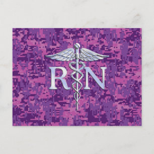 Carte Postale Infirmière inscrite RN Silver Caduceus sur Camo Ro
