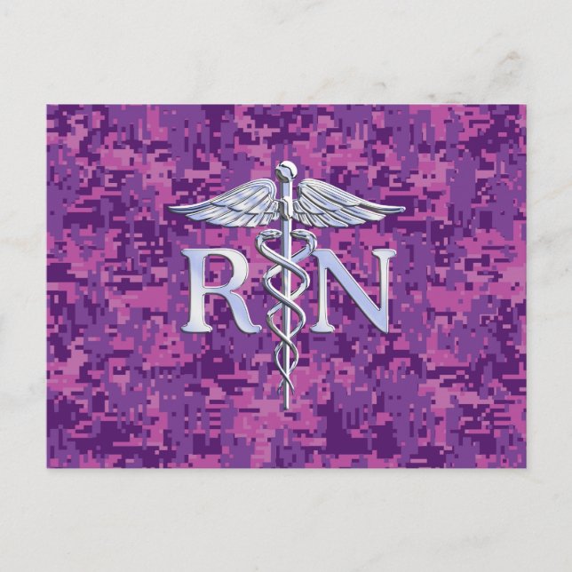 Carte Postale Infirmière inscrite RN Silver Caduceus sur Camo Ro (Devant)