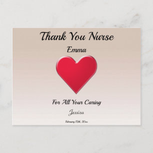 Carte Postale Infirmière Merci avec grand coeur rouge