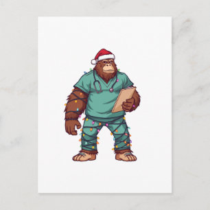 Carte Postale Infirmière Sasquatch Bigfoot Noël Santé
