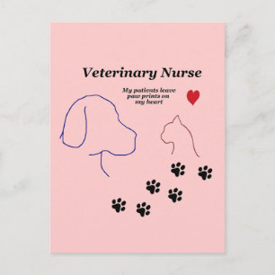 Carte Postale Infirmière vétérinaire-Empreintes de pattes sur mo