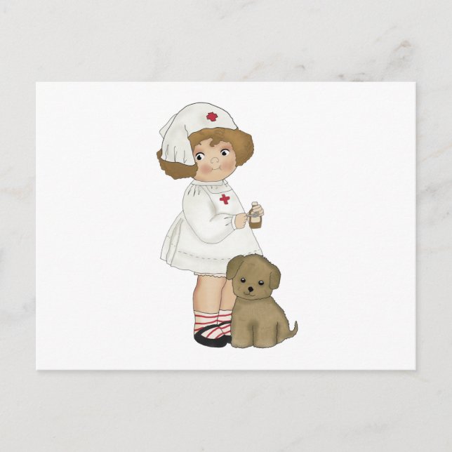 Carte Postale Infirmière vintage avec T-shirts et cadeaux chiots (Devant)