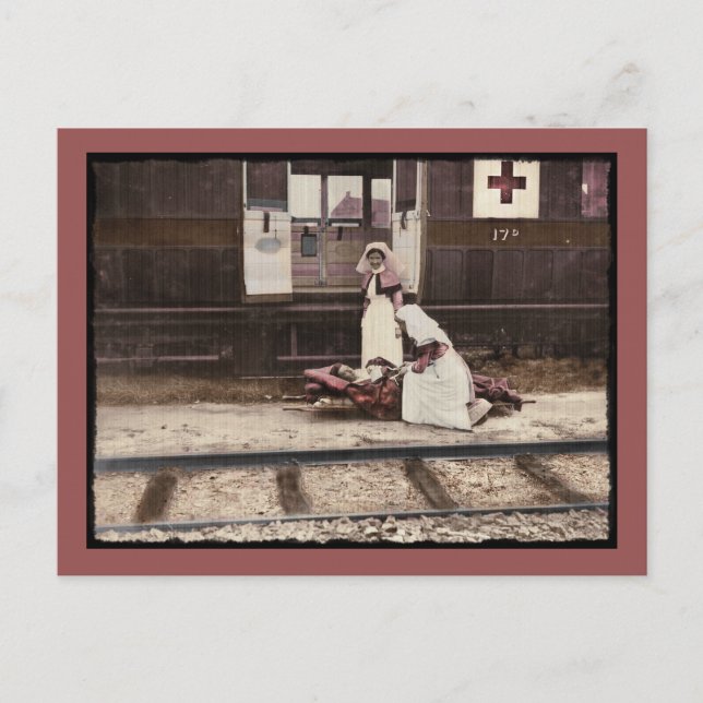 Carte Postale Infirmières et blessés à la gare (Devant)