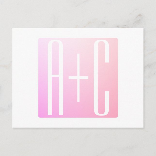 Carte Postale Initiales de couple | Gradation rose subtile (Devant)