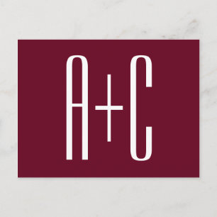 Carte Postale Initiales de couples simples Blanc et bordeaux