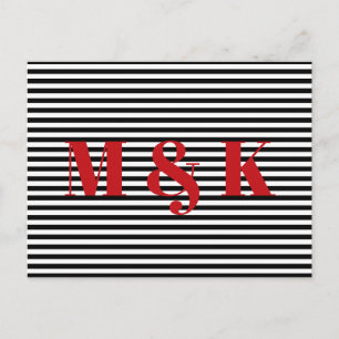 Carte Postale Initiales de monogramme personnalisé rayures rouge