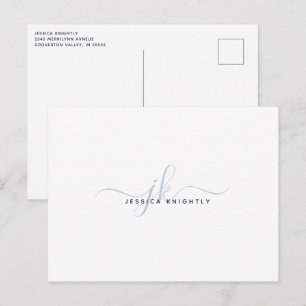 Carte Postale Initiales élégantes de monogramme moderne bleu mar