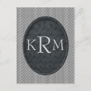 Carte Postale Initiales Monogramme Élégant Floral Noir 
