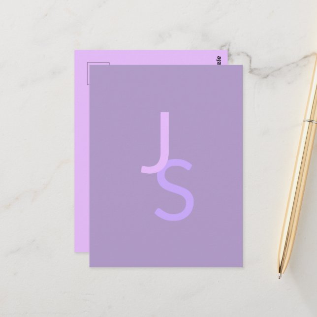 Carte Postale Initiales monogrammes à chevauchement moderne | Po (Devant/Arrière en situation)