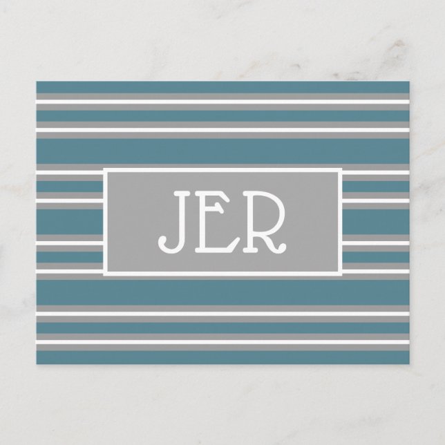 Carte Postale Initiales Monogrammes modernes Modèle gris turquoi (Devant)