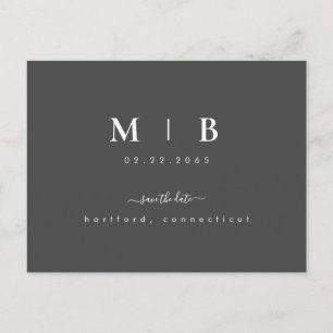 Carte Postale Initiales simples Laver Gris Mariage Enregistrer l
