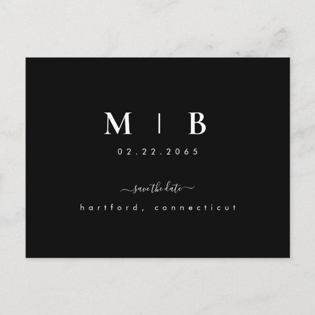 Carte Postale Initiales simples Laver Noir Mariage Enregistrer l (Devant)