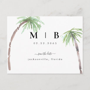 Carte Postale Initiales simples Mariage tropical Enregistrer la