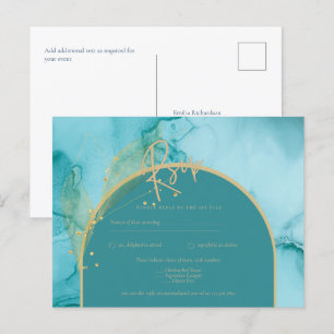 Carte Postale INK Ocean Turquoise Turquoise Gold Wedding RSVP