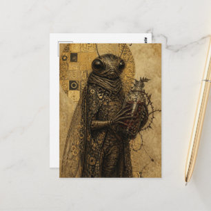 Carte Postale insecte cigale rétro tenant une bouteille envelopp