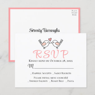 Carte Postale Inséparables mignons Lovebirds rose mariage RSVP