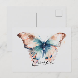 Carte Postale Inspirational Love Aqua Blue Butterfly