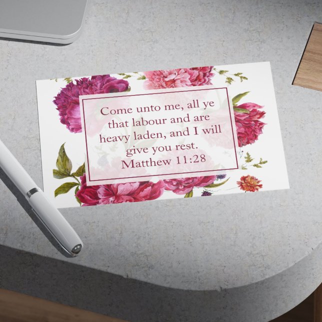 Carte Postale Inspirational Matthew 11:28 Pink Floral (Inspirational Matthew 11:28 Pink Floral Postcard)