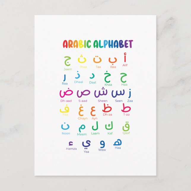 Carte Postale Inspirer l'apprentissage de l'arabe : Beau Alphabe (Devant)