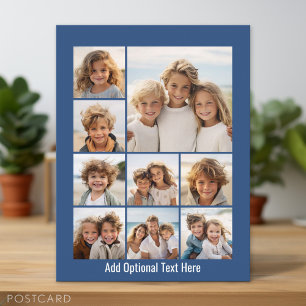 Carte Postale Instagram Photo Collage avec 9 photos carrés bleu