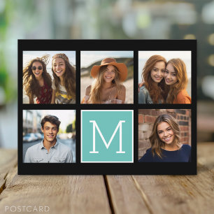 Carte Postale Instagram turquoise 5 Photo Collage Monogramme