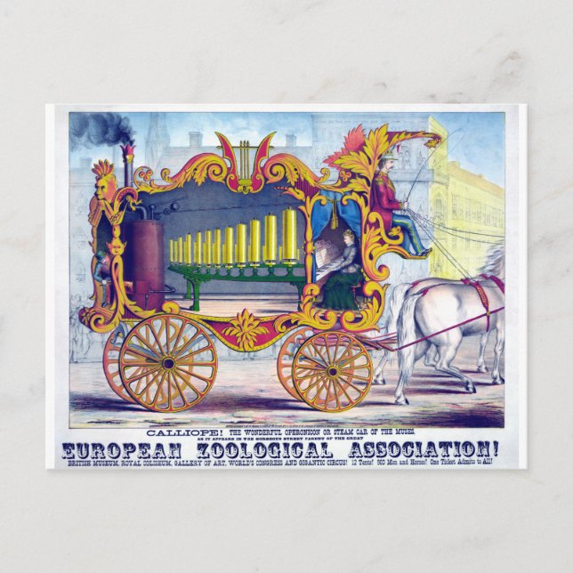 Carte Postale Instrument de musique Calliope tiré par des chevau (Devant)