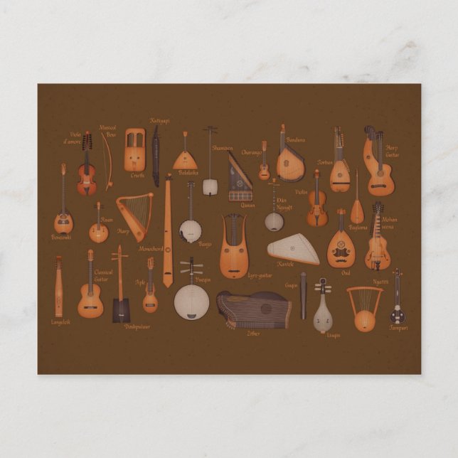 Carte Postale Instruments de musique de ficelle (Devant)