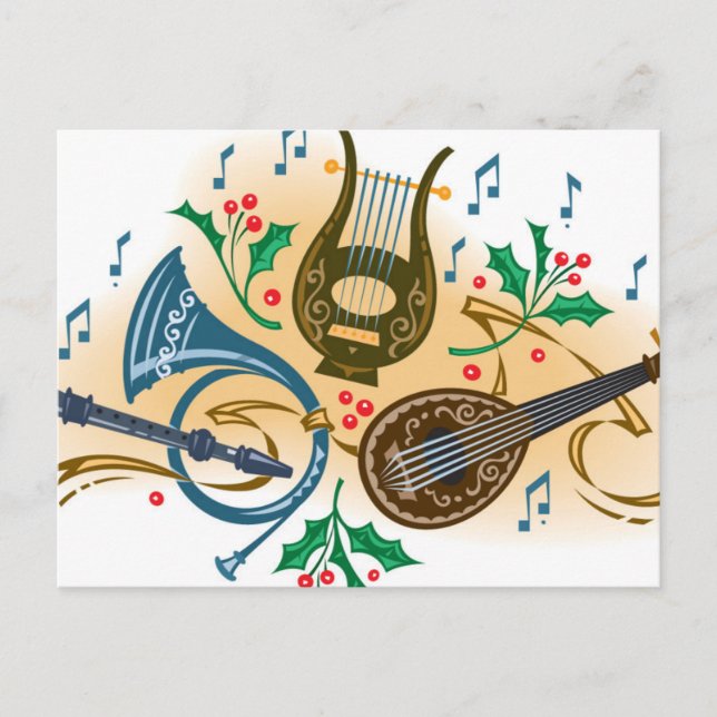 Carte Postale Instruments de musique et saint (Devant)