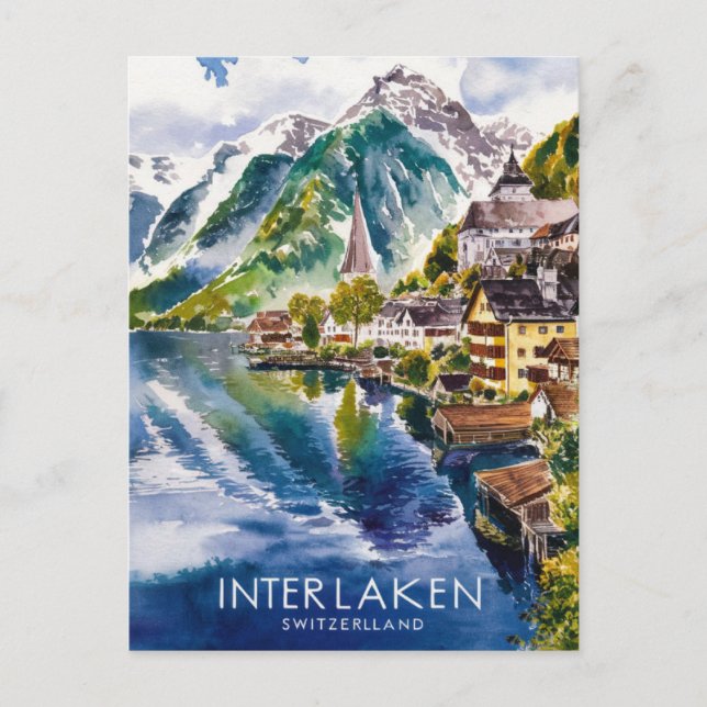 Carte Postale Interlaken Suisse peinture aquarelle (Devant)